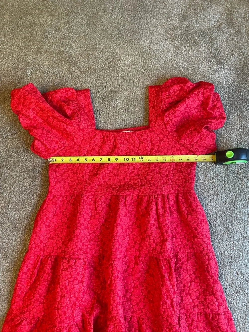 Southern Grace Jasmine Bright Red Puff-Sleeve Tiered Baby Doll Dress Size L - Picture 8 of 10